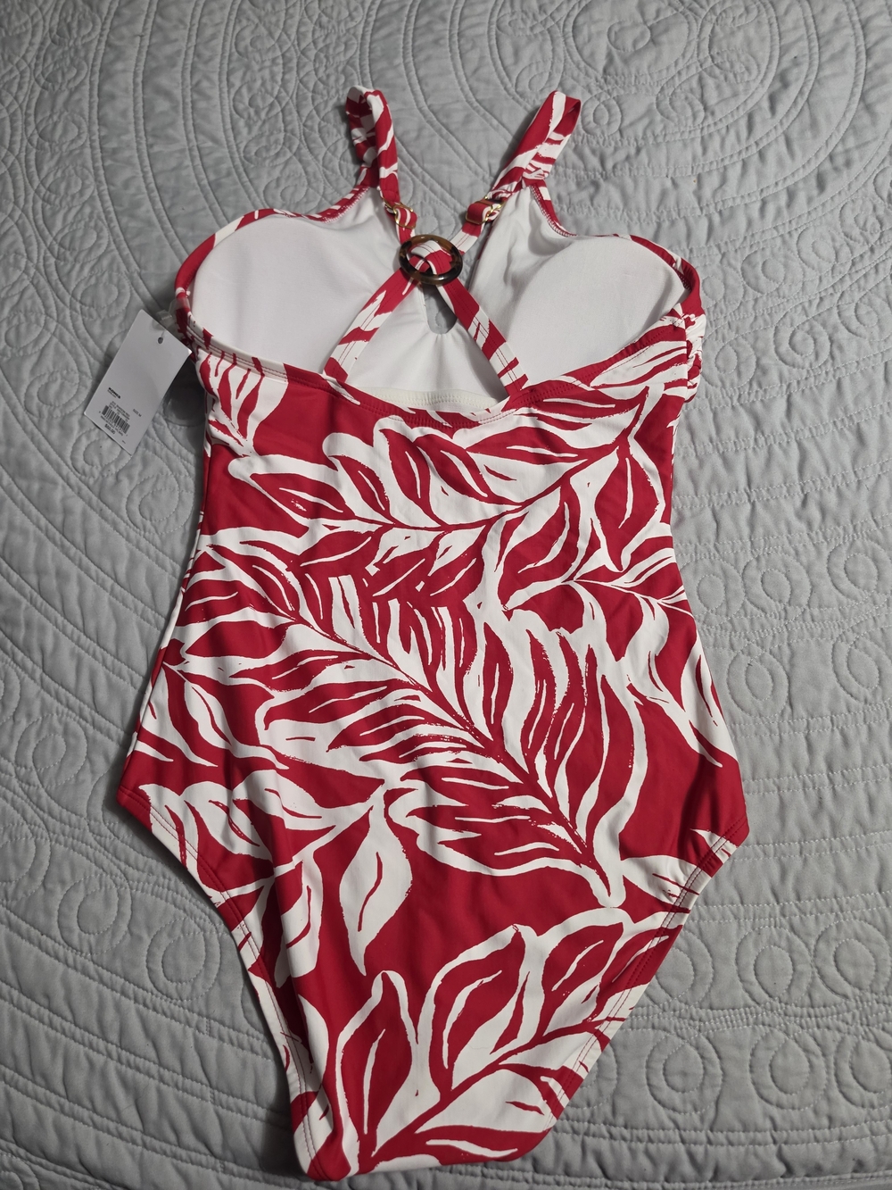 Apt. 9 Red & White Tropical Ring-Front One-Piece Swimsuit - Picture 4 of 5